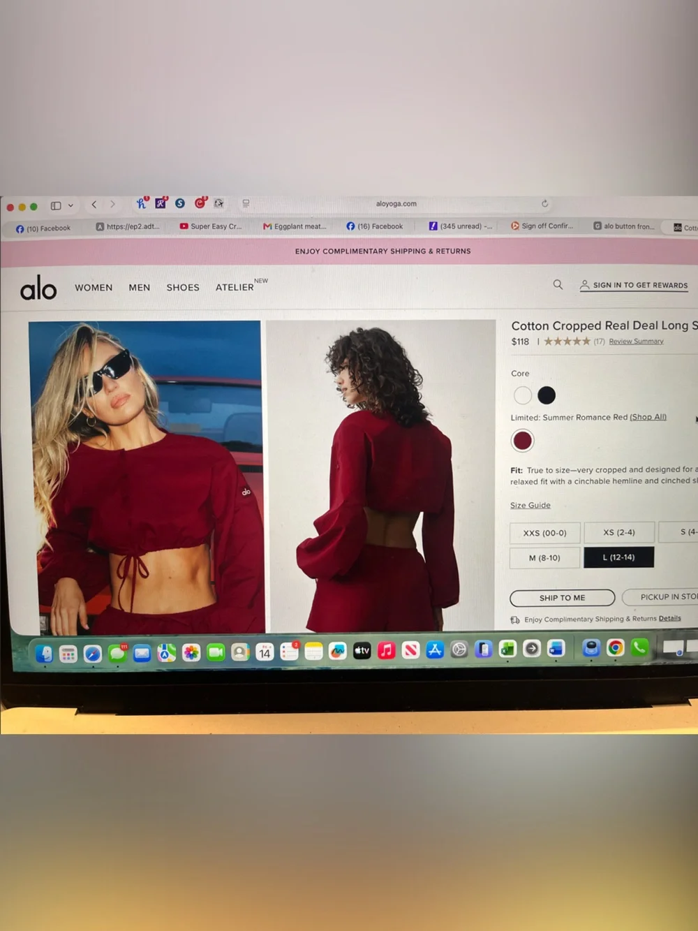 NWOT ALO Yoga Women's summer Romance Red Real Deal long sleeve and short set